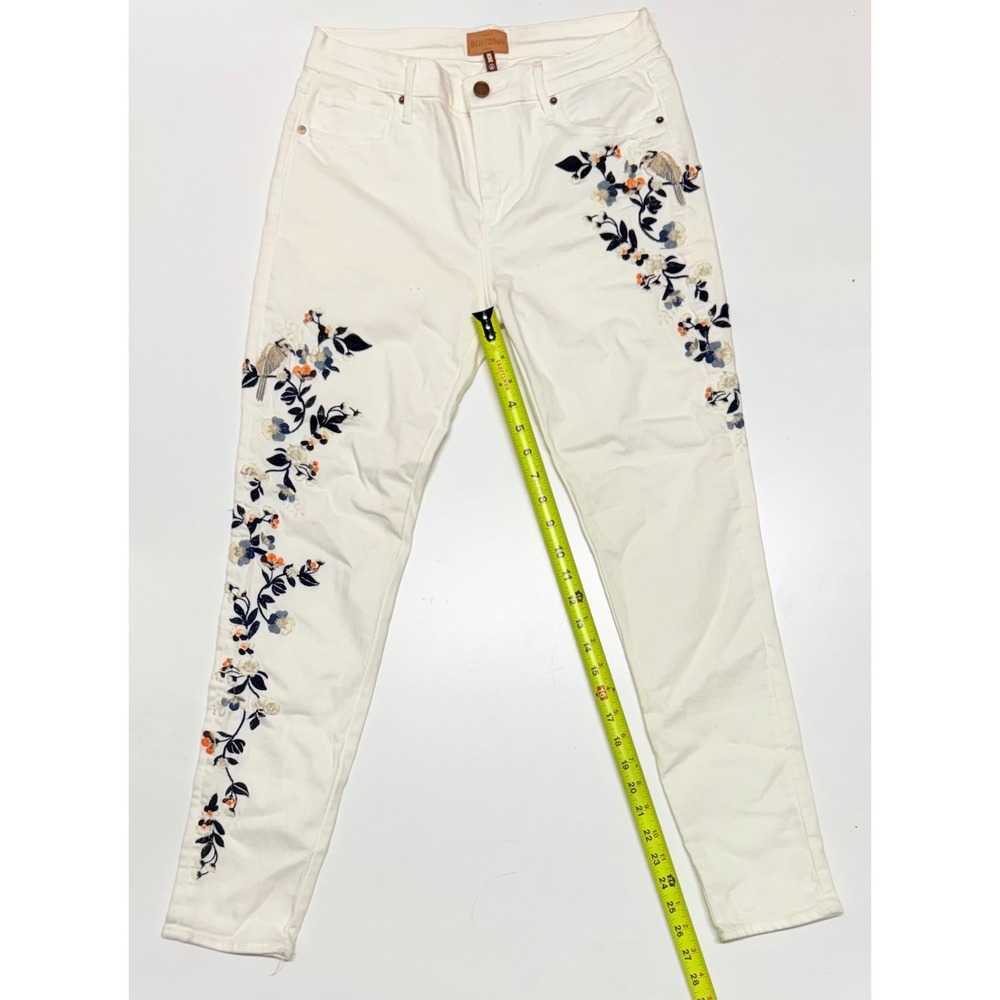 Driftwood Jackie Embroidered Floral Bird White Skinny Jeans Womens 28 x 28